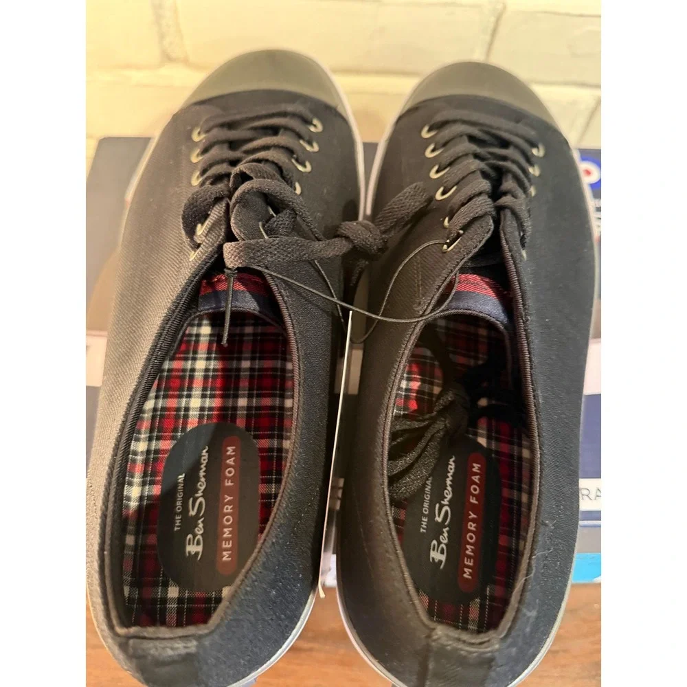 NWT Ben Sherman Mens Dorset Lo Black Canvas Sneakers Memory Foam •12• Streetwear